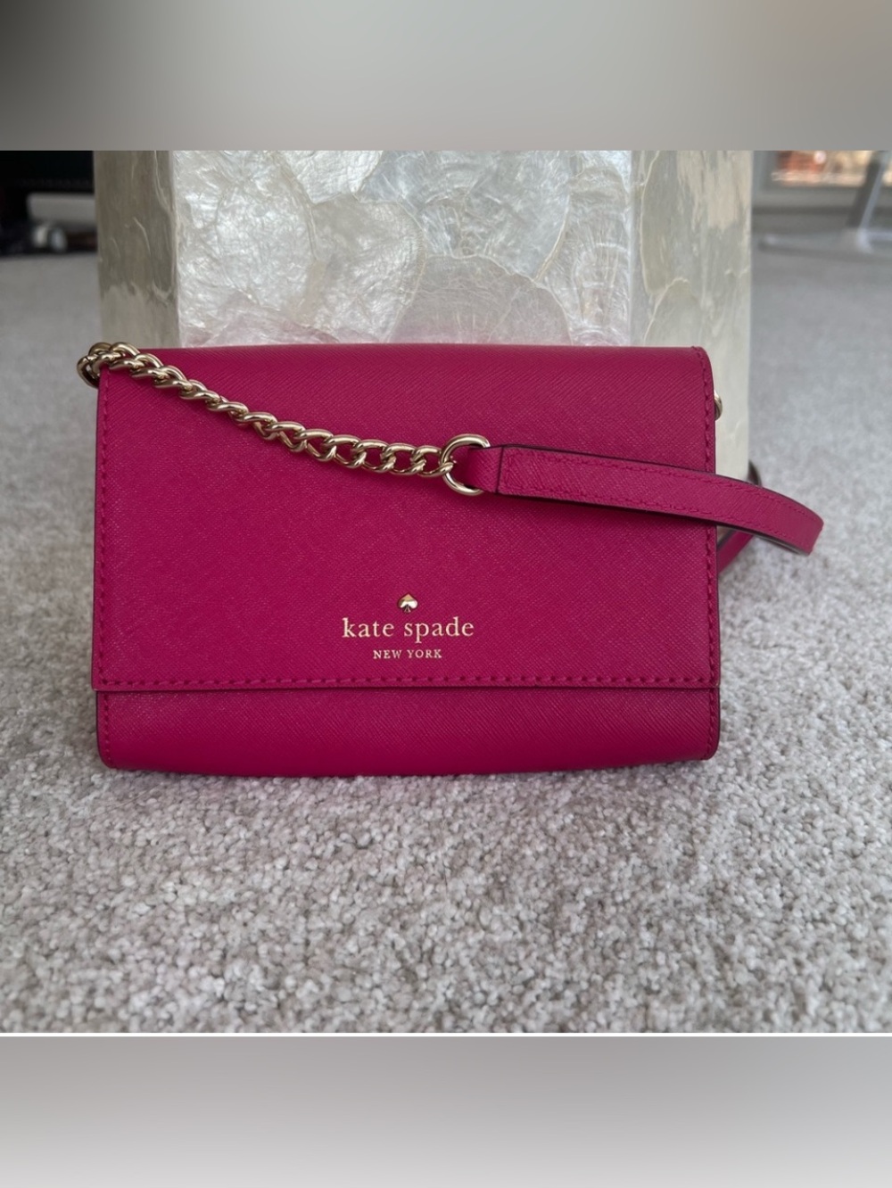 Kate Spade Fuchsia Pink Saffiano Leather Crossbody Chain Bag NWOT - Picture 7 of 7